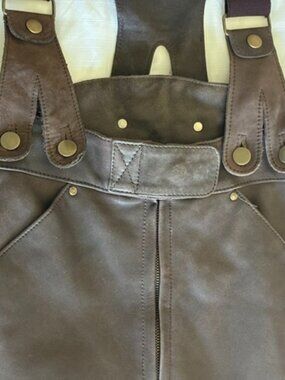 HEIN GERICKE First Gear Brown Leather Biker Motorcycle Suspenders Pants Woman 10